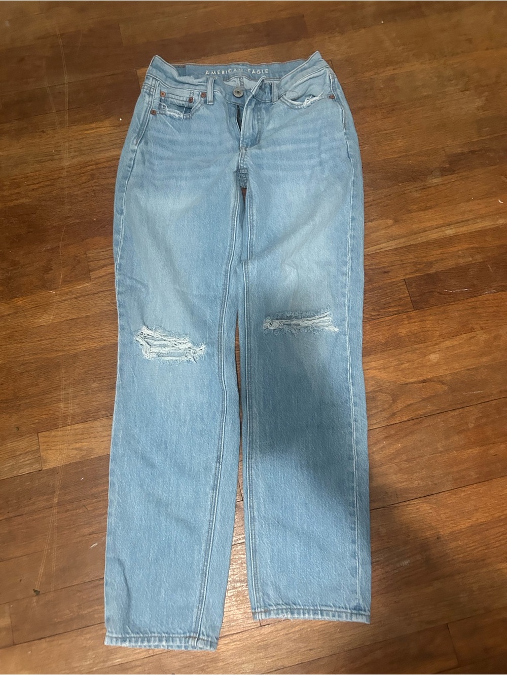 American Eagle Outfitters Light Wash Straight Leg Distressed Jeans